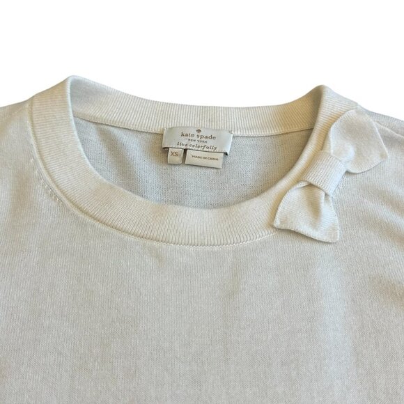 Kate Spade New York Cream Pullover Sweater Bow Trim Stretch Size XS Women's - Picture 2 of 10